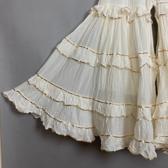 Sharara Bottoms Pants Tiered Gold Trim Flared Voluminous Off-White Elastic Waist - Picture 9 of 16